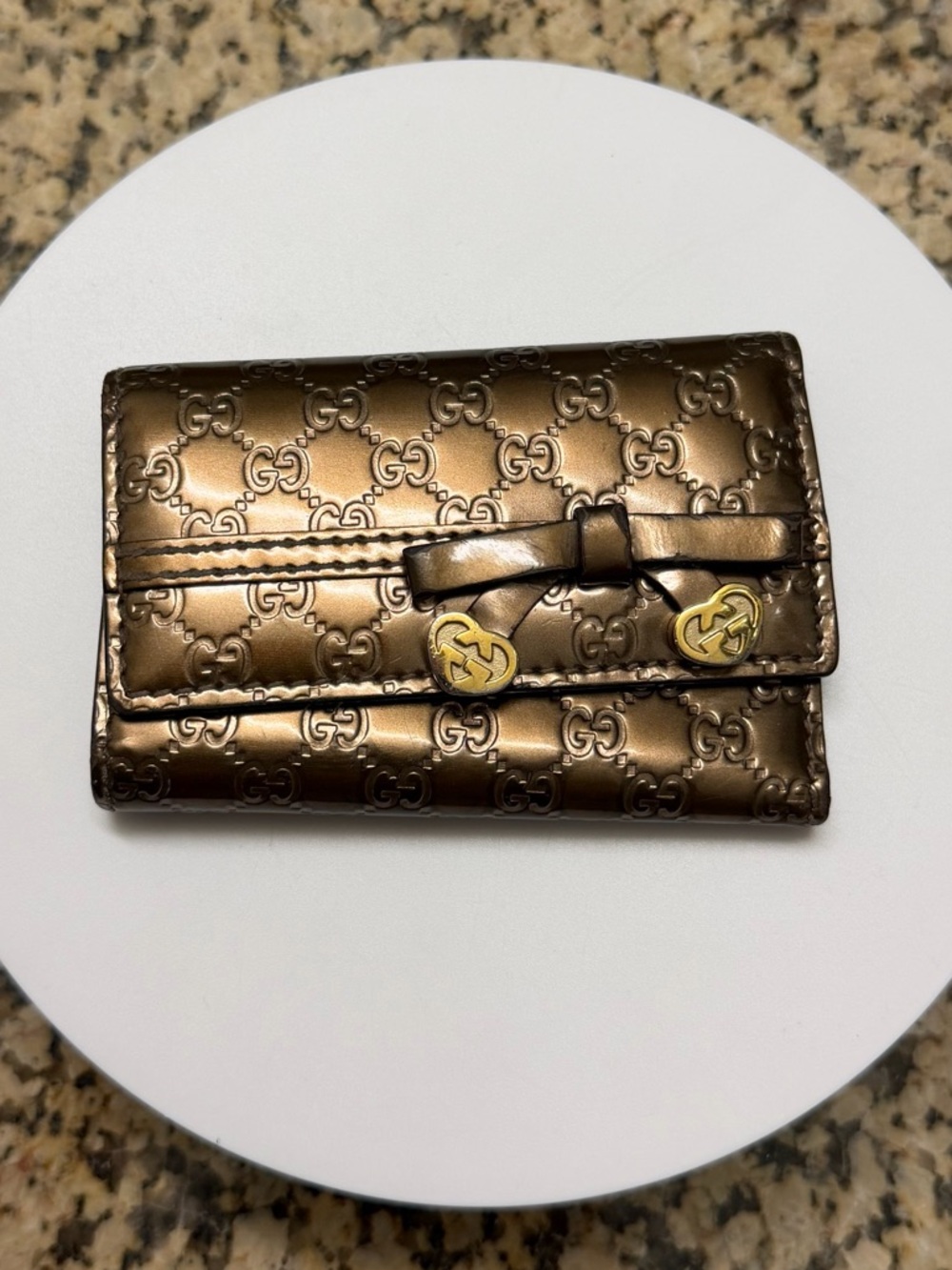 GUCCI Micro Ssima GG Logo Patent Leather 6 Rings Key Case